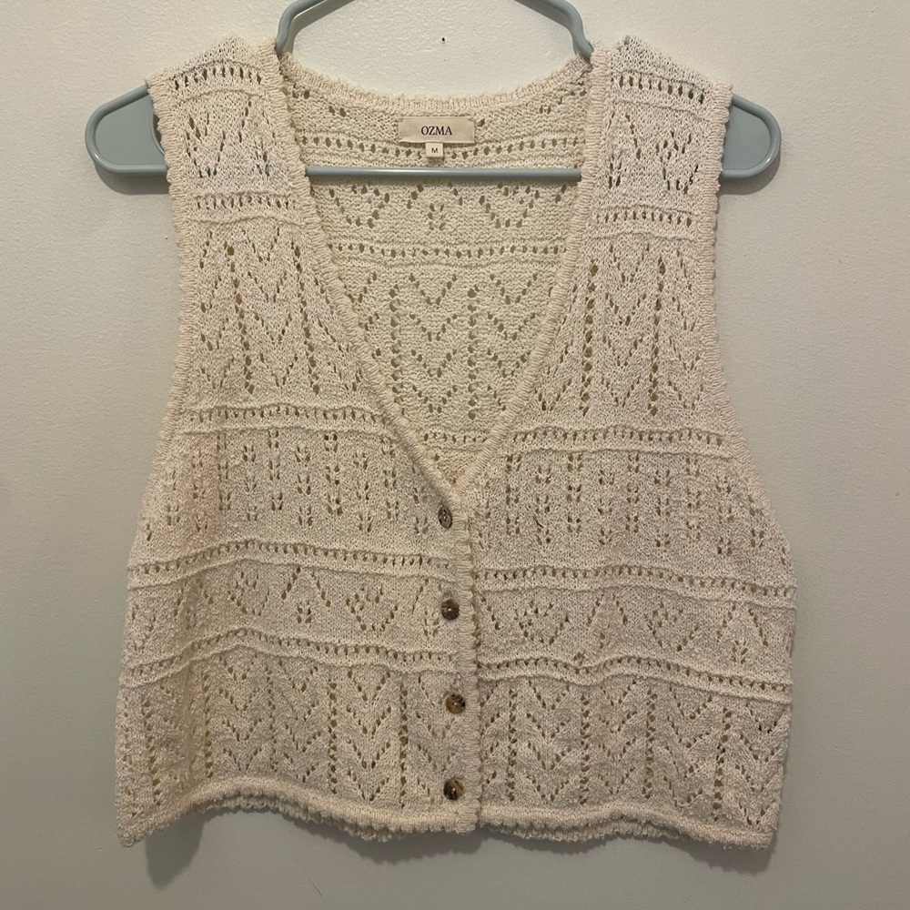 OZMA Beige Textured Knit Vest
